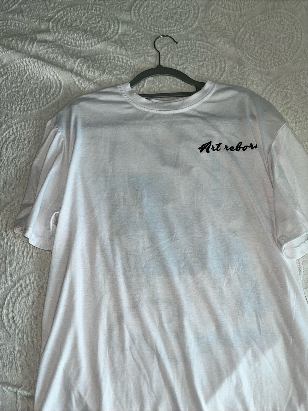 Reborn White Tee with Black Script Logo